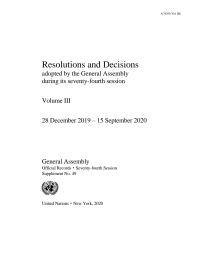 Cover image: Resolutions and Decisions Adopted by the General Assembly During Its Seventy-fourth Session 9789218600523