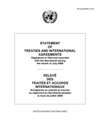 Cover image: Statement of Treaties and International Agreements: Registered or Filed and Recorded with the Secretariat during the Month of July 2008 9789219900547