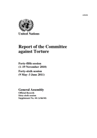 Imagen de portada: Report of the Committee against Torture 9789218202635