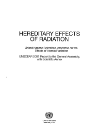 Imagen de portada: Hereditary Effects of Radiation, United Nations Scientific Committee on the Effects of Atomic Radiation (UNSCEAR) 2001 Report 9789211422443