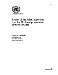Cover image: Report of the Joint Inspection Unit for 2010 and Programme of Work for 2011 9789218202185