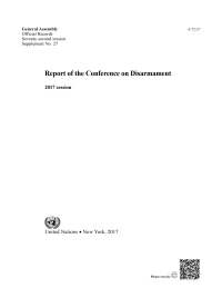 Omslagafbeelding: Report of the Conference on Disarmament: 2017 Session 9789218302816