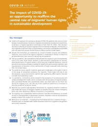 Cover image: The Impact of COVID-19: An Opportunity to Reaffirm the Central Role of Migrants’ Human Rights in Sustainable Development 9789214030591