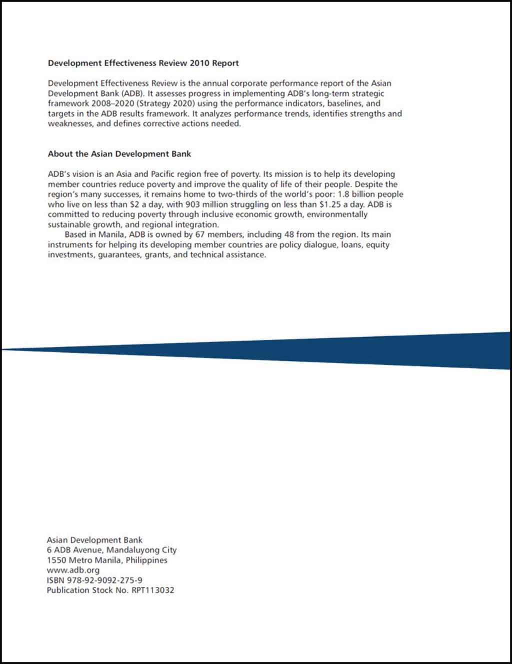 Development Effectiveness Review 2010 Report 1st Edition