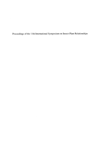 Cover image: Proceedings of the 11th International Symposium on Insect-Plant Relationships 1st edition 9781402008900