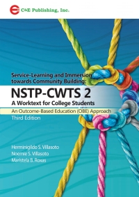 Cover image: Service-Learning and Immersion towards Community Building: NSTP-CWTS 2, A Worktext for College Students (An Outcome-Based Education (OBE) Approach) 3rd edition 9789719816805