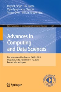Imagen de portada: Advances in Computing and Data Sciences 9789811054266