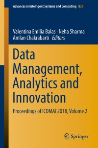 Imagen de portada: Data Management, Analytics and Innovation 9789811312731