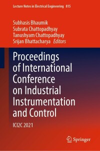 Imagen de portada: Proceedings of International Conference on Industrial Instrumentation and Control 9789811670107