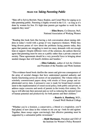 Imagen de portada: Taking Parenting Public 1st edition 9780742521100